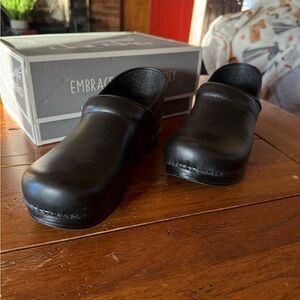 Dansko Black Leather Mules